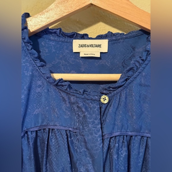 ZADIG & VOLTAIRE Blue Python Print Tie Hem Silk Blend Top Blue Medium - Picture 6 of 9